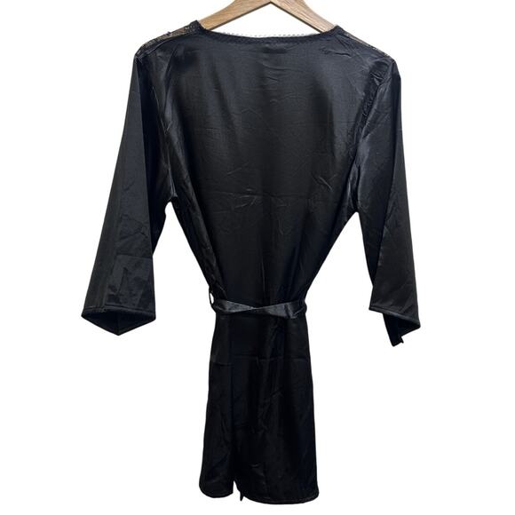 Seven 'till Midnight Black Robe O/S Satiny Lace Eyelash Wrap Intimate Feminine - Picture 2 of 6